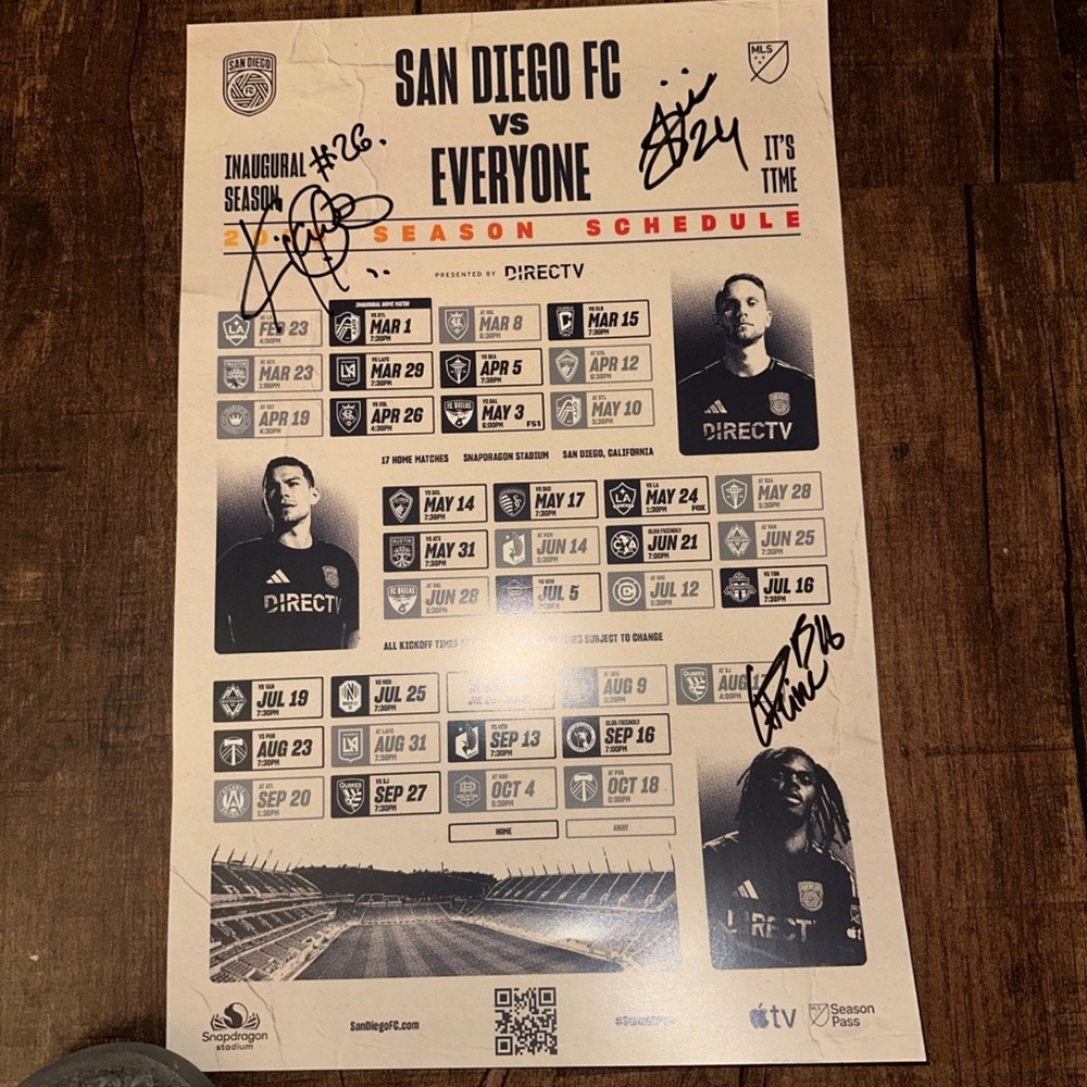 MLS San Diego FC Player Signed Schedule Poster